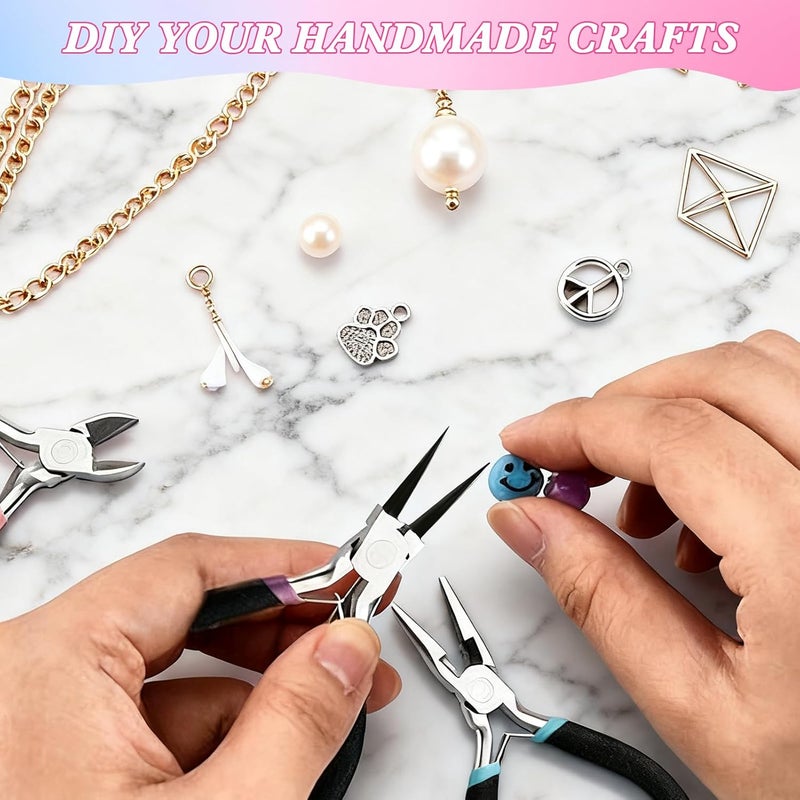 URSKYTOUS 3Pcs Jewelry Pliers Set Jewelry Making Pliers Tools Kit Include Jewelry Making Needle Nose Chain Nose Round Bent Pliers Wire Cutter for Bracelet Beading Craft Jewelry Making Supplies (Black) - Image 3